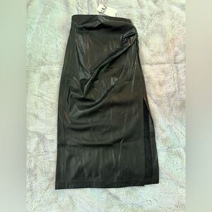 Zara Dark Faux Leather Pencil Skirt